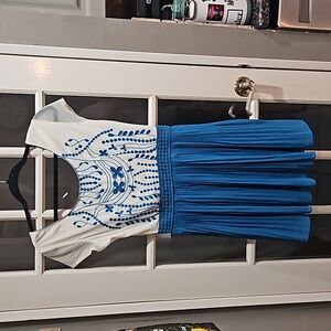 Pre-owned vintage style Miami brand dress Med blue and white